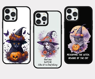HEXE SCHWARZE KATZE HALLOWEEN HERBST HANDYHÜLLE FÜR IPHONE SAMSUNG PIXEL