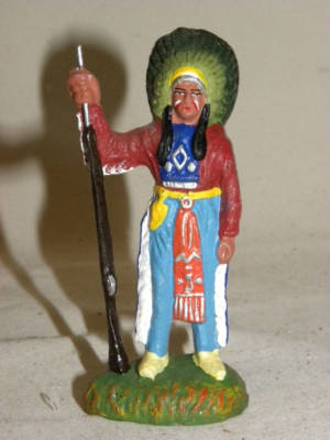 DURSO GRAND INDIAN CHIEF COMPOSITION FIGURE WITH CHIALU ELASTOLIN RIFLE NB