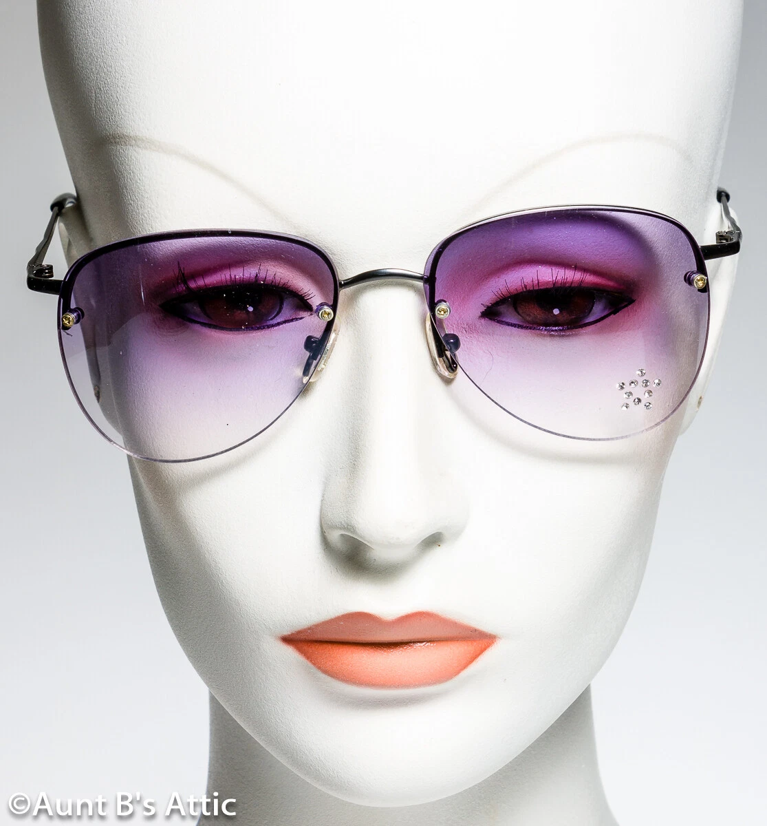 Sunglasses Novelty Aviator Style Frameless Glasses W/ Decorative Stone Accent 