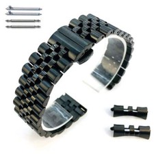 Black Jubilee Replacement Quick Release  Curved End Metal Steel Watch Band 7032