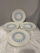 Richelieu Homer Laughlin Set 4 Saucers Blue Fleur De Lis