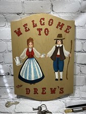 Hand Painted Wooden Welcome Wall Plaque Folk Art Vintage