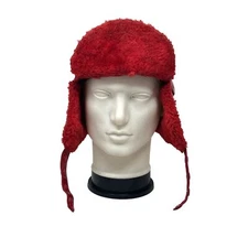 Arctic Trooper Vintage Faux Leather Insulated Red Shearling Aviator Hat 7 3/8