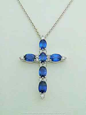 1.20Ct Oval Cut Blue Sapphire Charm Cross Women's Pendant 14k White Gold Finish
