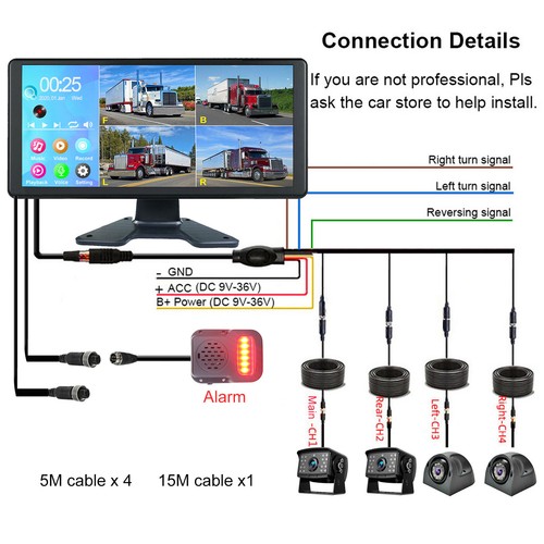 10.36"Monitor 1080P Camera DVR Pedestrian Car Detect Alarm Prompt Kit Caravan RV - Picture 11 of 12