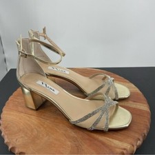Nina New York gold  Rhinestone block heels Sz 9.5