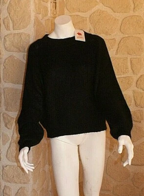 Pull noir neuf Talia Benson taille unique avec kid mohair et laine (sm3) - Photo 1/4
