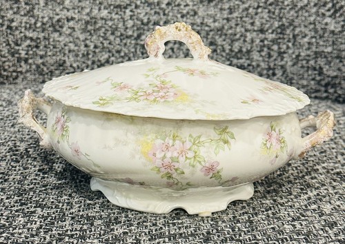 Vtg Limoges Elite Works Round covered Casserole Pink Flowers Gold Trim France - Picture 4 of 15