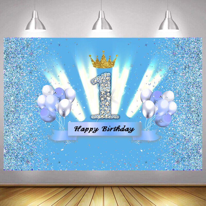 Blue 1st Backdrop Boy Prince Happy Birthday Baby Shower Photo Background  Banner | eBay