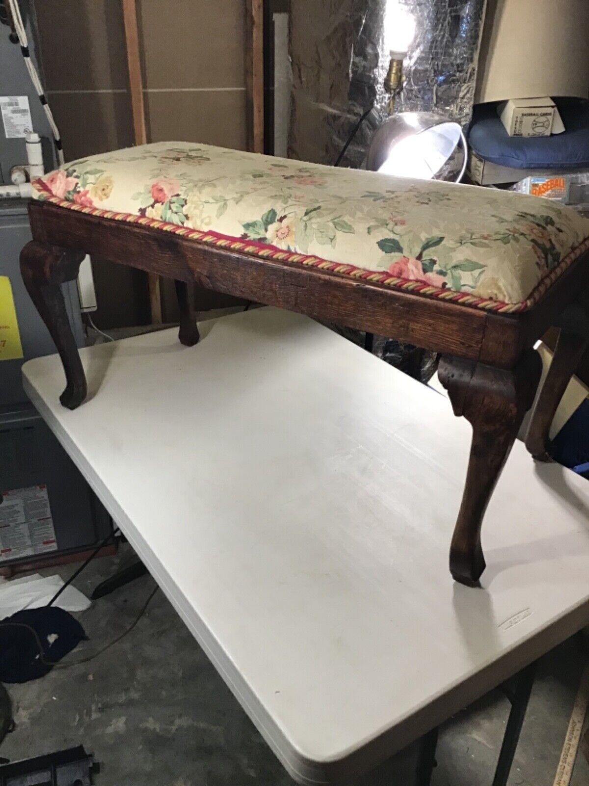 Antique Late 1800’s Bedside Bench With Floral Pillow 38”Lx20”Wx20”H Read Below