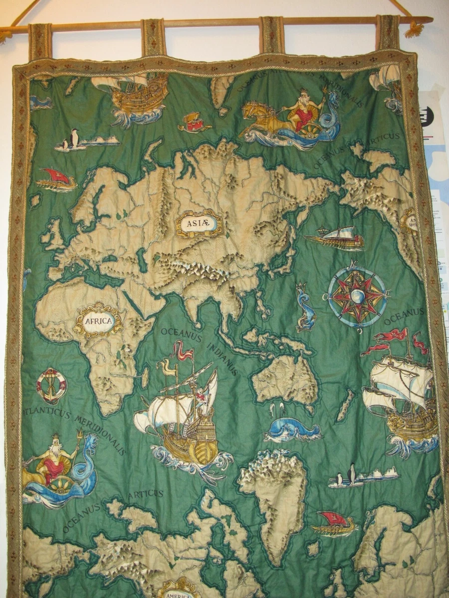 Vintage UNIQUE Old World Map Wall Tapestry 39 x 24