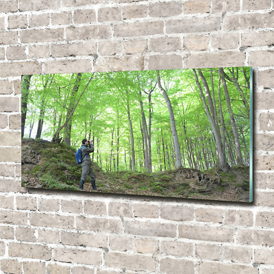 Glas-Bild Wandbilder Druck auf Glas 140x70 Deko Menschen Ornithologe im Wald