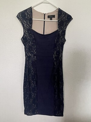 Dressbarn Collection Navy Blue Lace and rushed Midi Dress Womens Size 8  cocktail | eBay