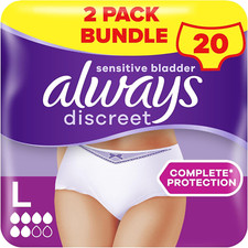 Always Discreet Incontinence Pants Women Large.UK 16-22,White,Absorbency 6, 20 D