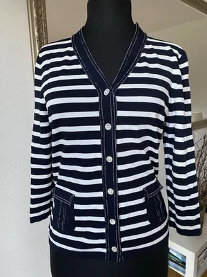 Elégance Paris Cardigan Marine Streifen Blau Weiß Designer Zara S wie Neu - Bild 1 von 4