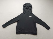 Nike Women Sweatshirt L Black Funnel Neck Hoodie Drawstring Swoosh Logo Pullover