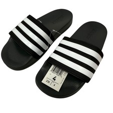 Adidas Adilette Boys Size 4 Slides Black White Slip On Slide Sandals NWT