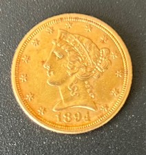 1894 5 dollar gold coin. VG condition