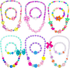 Girls Jewelry Set Six Pieces Kids Necklace Bracelet Bead Colorful Gift Ages 3 8