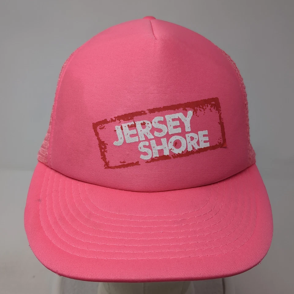 Chapéu caminhoneiro Jersey Shore Snapback rosa tamanho único malha traseira ajustável - Imagem 2 de 4