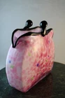 Vintage Hand Blown Murano Style Art Glass Coin Purse Vase Pink Confetti 7"x7"