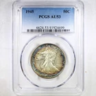 1945 50C PCGS AU53 Toned - Walking Liberty Half Dollar
