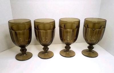 4 Vtg Libbey DuraTuff GIBRALTAR Mocha Smokey Brown Iced Tea Water Goblets 16 oz