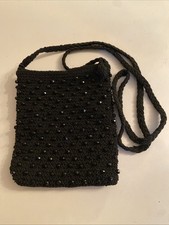 Vintage Black Beaded Purse Shoulder/Crossbody Bag Zippered