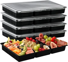 5 Pack Extra Large Divided Catering Trays with Lids 14 X 7.7 X 1.6 Inch Charcute