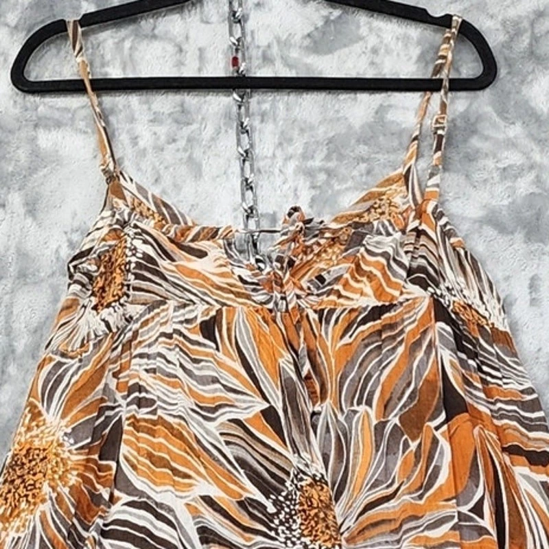 Vestido Derek Corazón Mujer L Naranja Marrón Floral Algodón Maxi Volantes Dobladillo Informal Foto 4 de 4