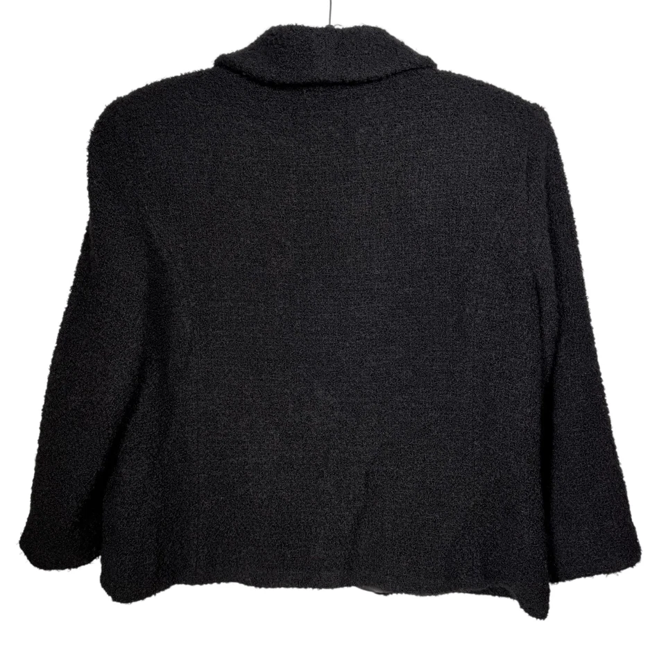 Abrigo Chaqueta Eileen Fisher Negro Mezcla Lana Mantón Cuello Cuadrado Suave Boucle Talla 1X Foto 4 de 4