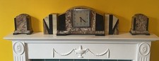 Vintage French Style 5 Piece Art Deco Marble Mantel Clock Set with Garniture VGC