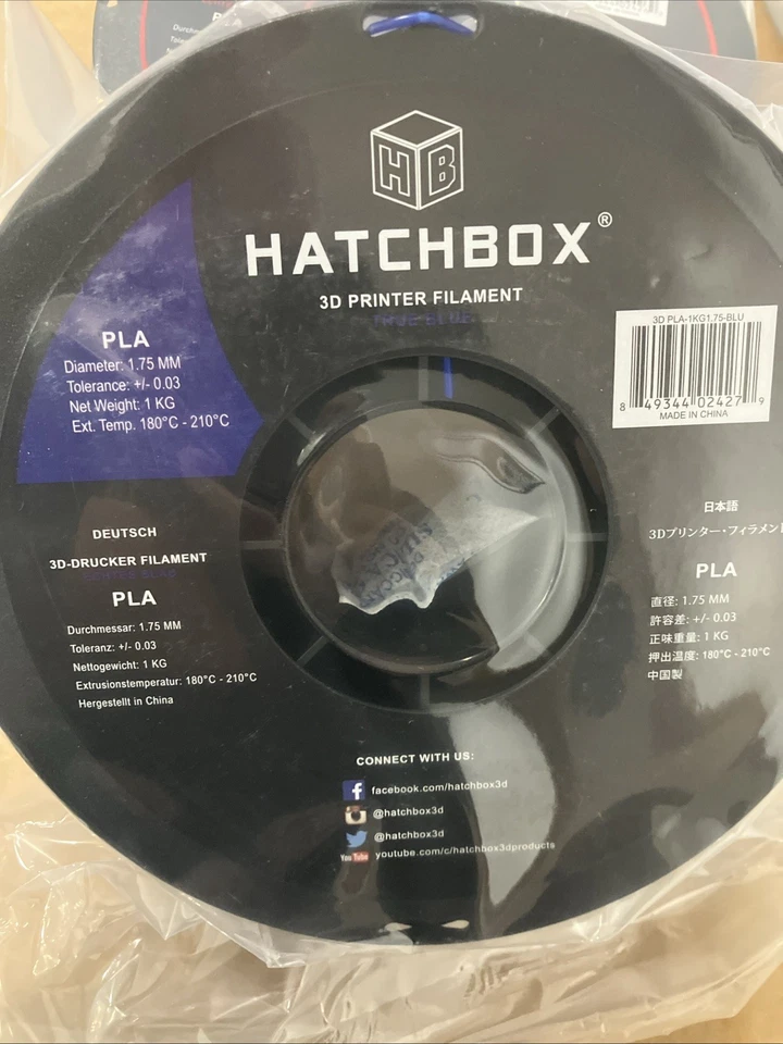2 HATCHBOX PLA 1.75 mm 3D Printer Filaments in Blue & Red, 1kg Spools Each - Image 3 of 4