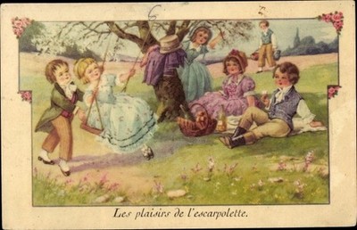 Ak Mädchen auf einer Schaukel, Picknick - 4157231