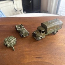 Dinky Toy 30sm Army Austin Covered Truck, Jeep Trailer Military Grouping Lot.