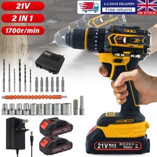 21V Cordless Impact Drill Driver Brushless Electric Screwdriver Kit +2 Battery