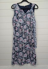 Talbots Paisley Midi Dress Size 12 Petite Navy Pink Belt Flowy Church Shower