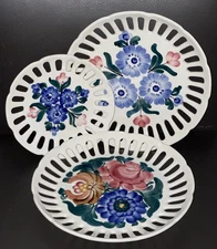 Vintage ZF Kolo  Lattice Hanging Plates 9.5” / 7” Hand Painted  Poland Lot Of 3