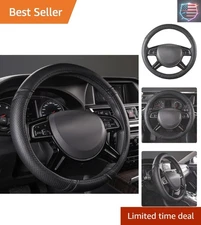 Universal Leather Steering Wheel Cover for SUVs & Sedans, 14.5-15 In Safety Grip