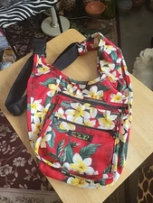 Messenger Bag Cross Body  'Island Aloha Wear' Med Sz Floral Gently Used
