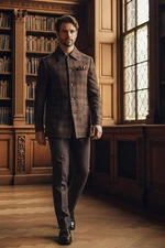 BARABAS Men's Plaid Polo Collar Linen Pant and Suit Set 4SU11