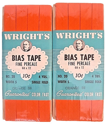 Vtg Lot 2 Wrights Bias Tape Single Fold Fine Fine Percale 4 Yds Each Color Fast