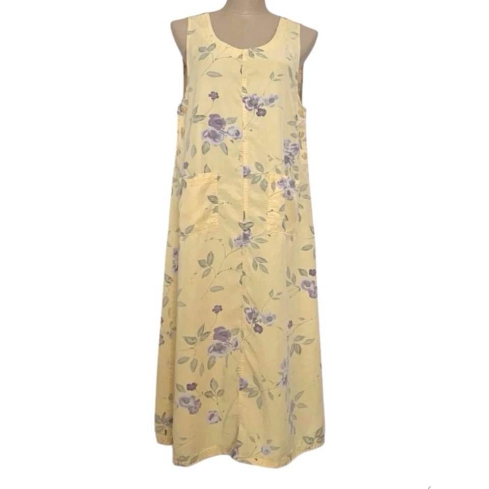 Vtg Y2K Jumper Dress Midi Floral Cottage Butter Yellow Women’s Medium Nordstrom - Image 2 of 4