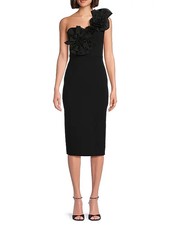 Aidan Mattox by Adrianna Papell Black One-Shoulder Floral Midi Dress Size 4 $275