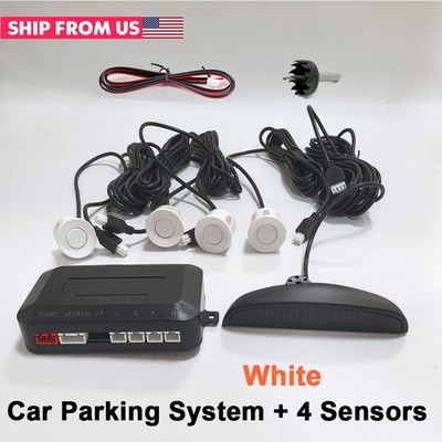 4 Parking White Sensors LED Car Backup Reverse Rear Radar System Alert Alarm Kit