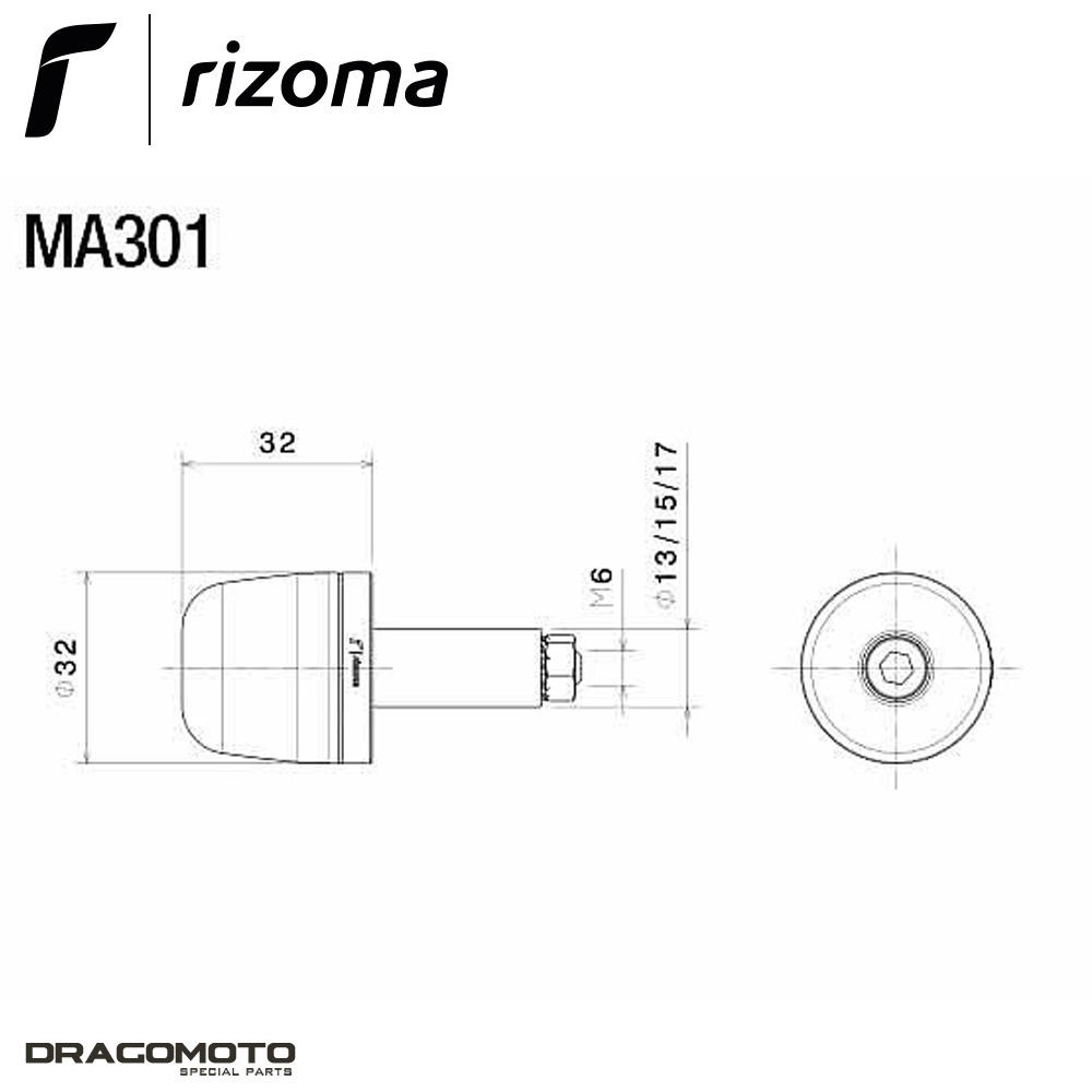 Embout de guidon KTM 990 Super Duke noir Rizoma MA301B contre les vibrations