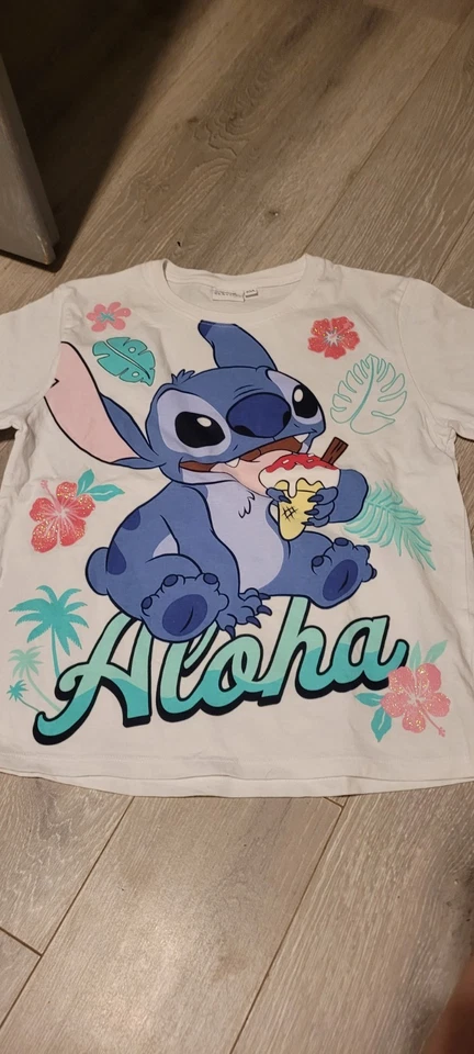Disney T-shirt fille 10 ans blanc Stitch Aloha manches courtes - Photo 1/1
