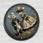 Vintage Mouse Couple Vintage Rustic Aluminum Metal Round Wall Sign, 8