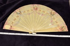 Vintage Celluloid Bris&eacute; Fan With Decoupage Cherubs, Painted Floral Swag Design