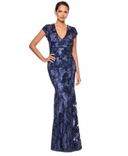 Betsy  Adam Women's Sequin Soutache V-Neck Mermaid Gown Navy Size 10 310